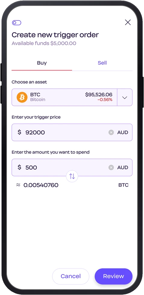 Digital Surge mobile app trigger orders screen, light mode