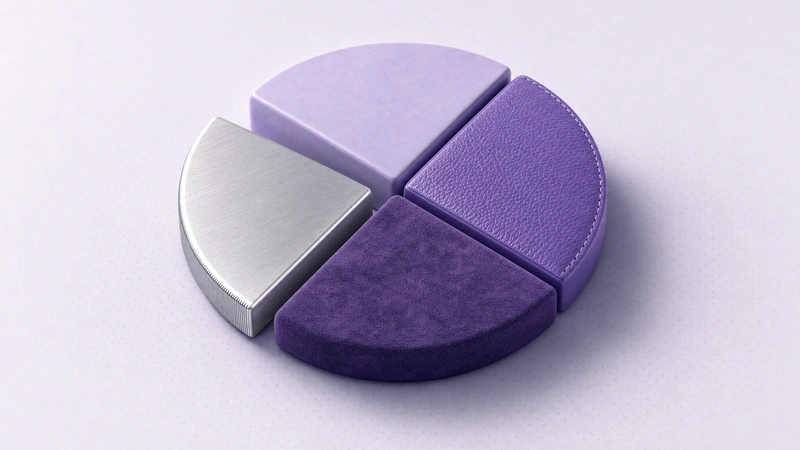 A round disc split into four wedges of different premium finishes