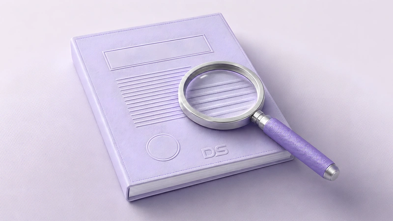 A magnifying glass resting on an embossed whitepaper document
