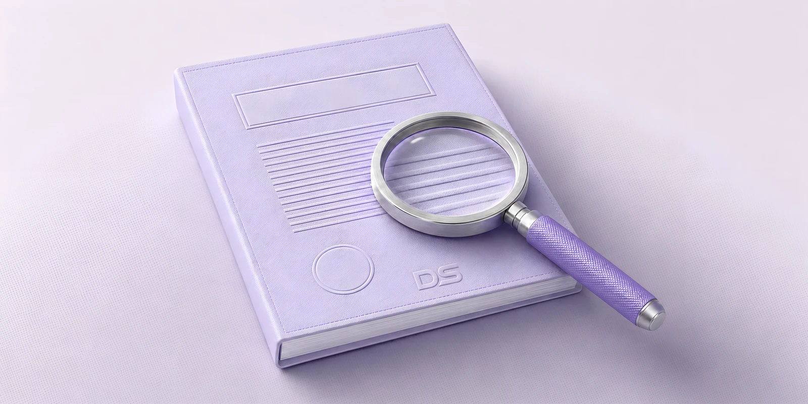 A magnifying glass resting on an embossed whitepaper document