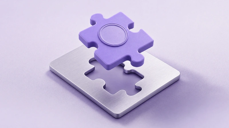 A violet jigsaw piece hovering above its matching slot in a silver board