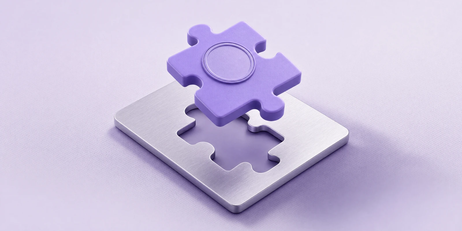 A violet jigsaw piece hovering above its matching slot in a silver board