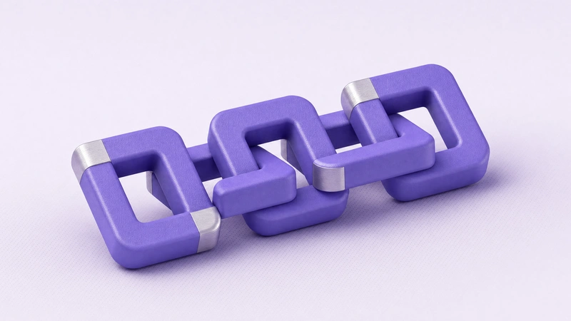 Three interlocking violet chain links with silver corner bands