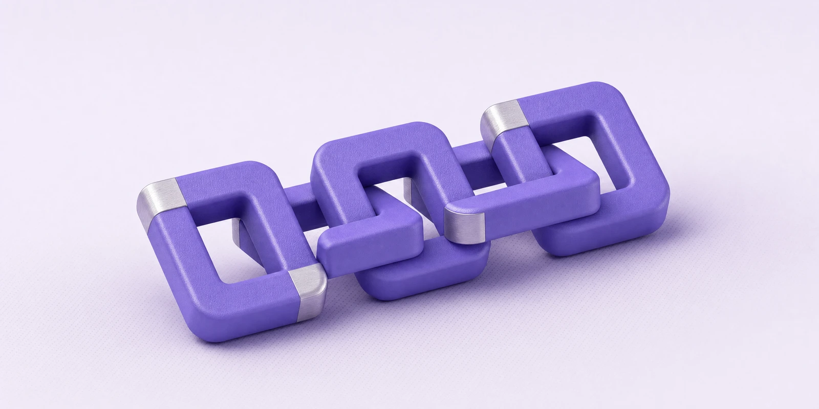 Three interlocking violet chain links with silver corner bands