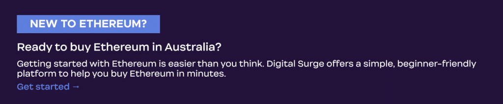 Beginner guide banner for buying Ethereum (ETH) in Australia with Digital Surge crypto exchange