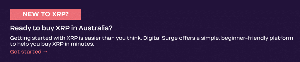 Beginner guide banner for buying XRP (XRP) in Australia with Digital Surge crypto exchange.