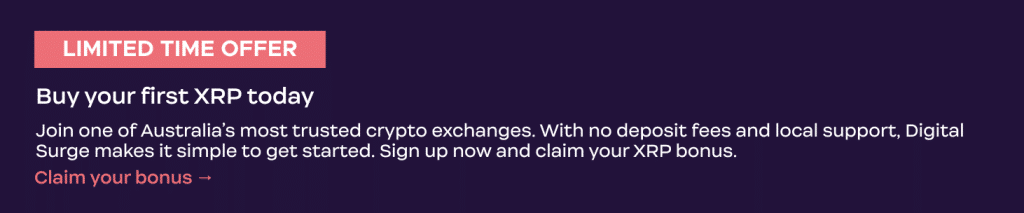 Beginner guide banner for buying XRP (XRP) in Australia with Digital Surge crypto exchange.